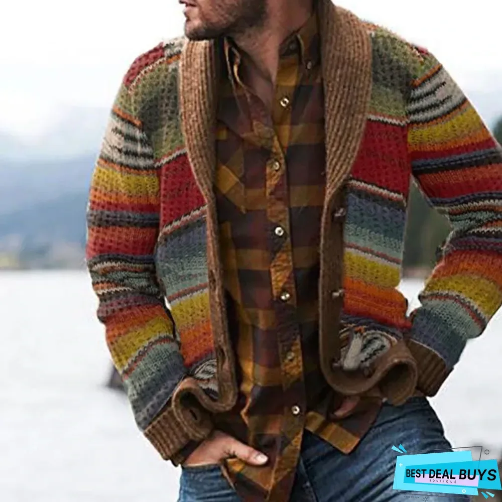 Lapel Print Men's Sweater