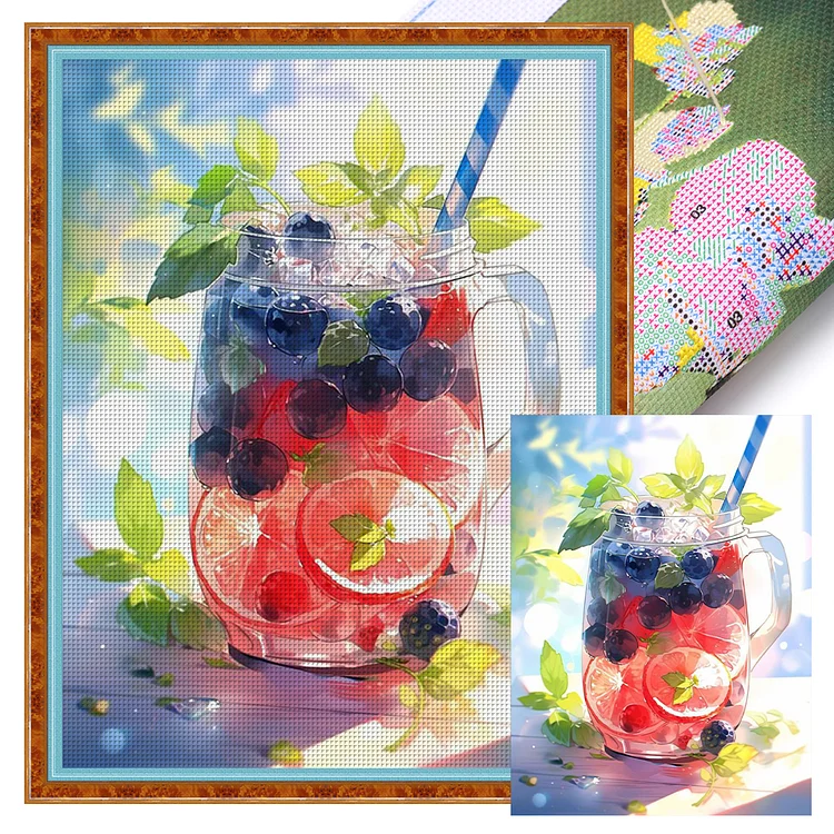 【Yishu Brand】Blueberry Lemon Tea 11CT Stamped Cross Stitch 40*56CM
