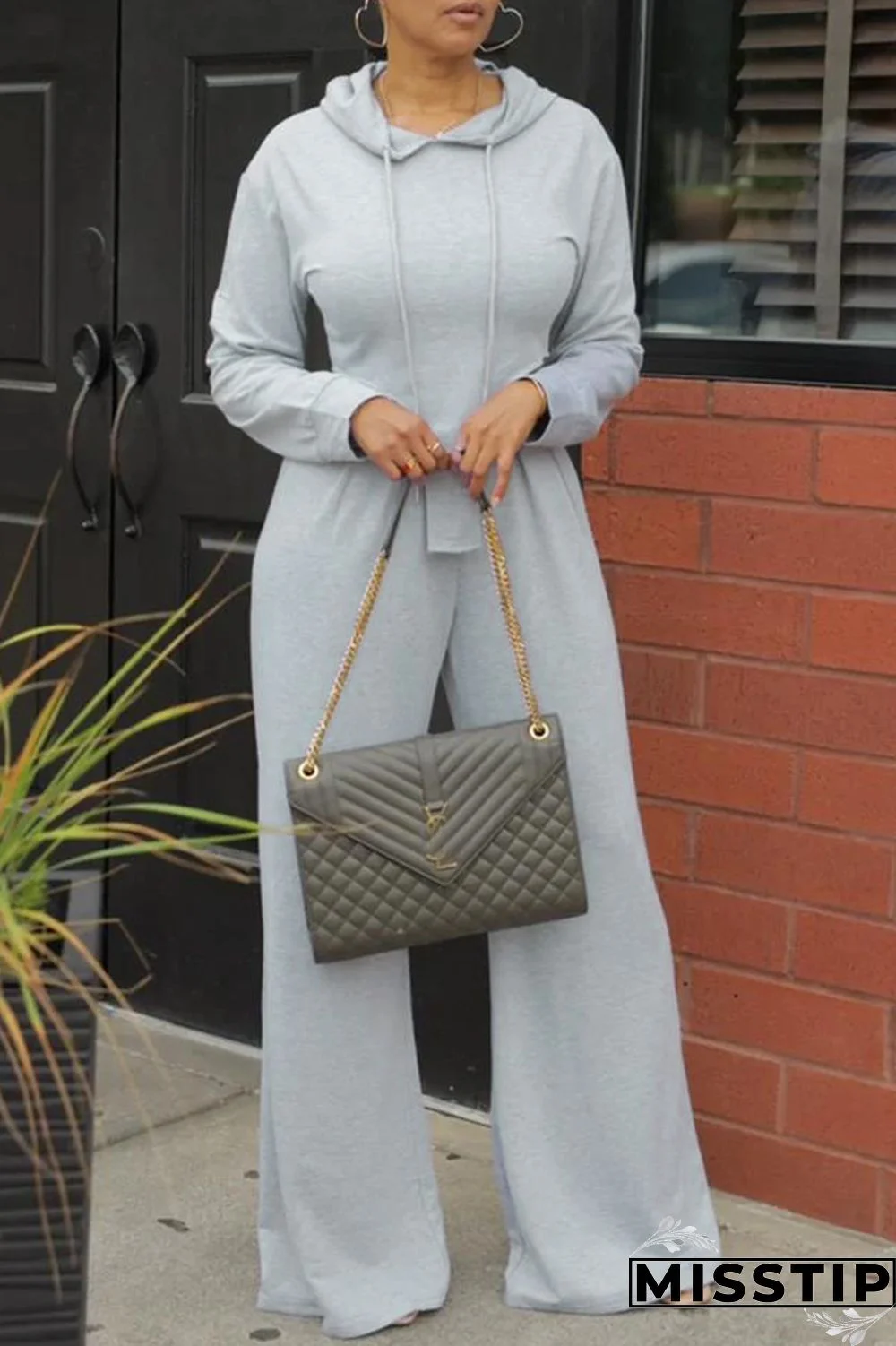 Blue Casual Solid Asymmetrical Hooded Collar Long Sleeve Two Pieces