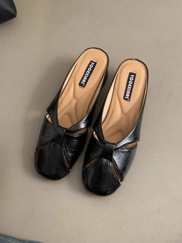 Hollow Round-Toe Shiny Pumps Slippers&Mules