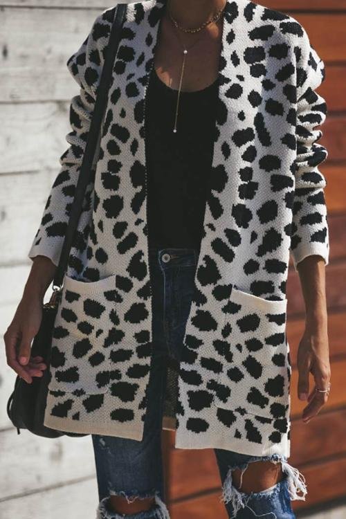 Mid-length Leopard Knit Cardigan-elleschic