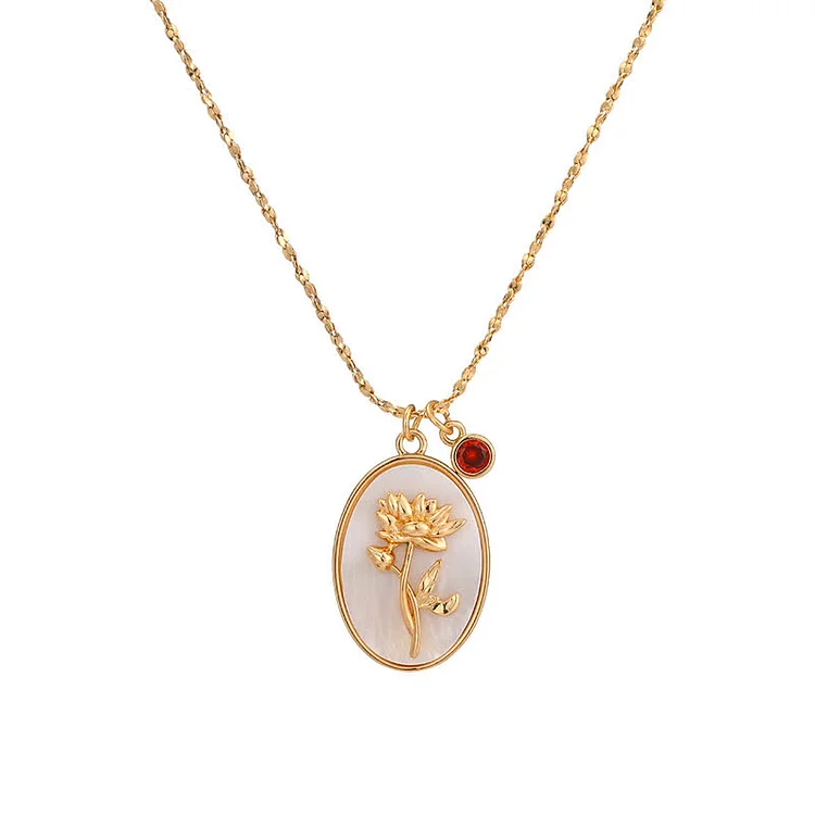 Birth Stone With Birth Flower Necklace Jan - Carnation

