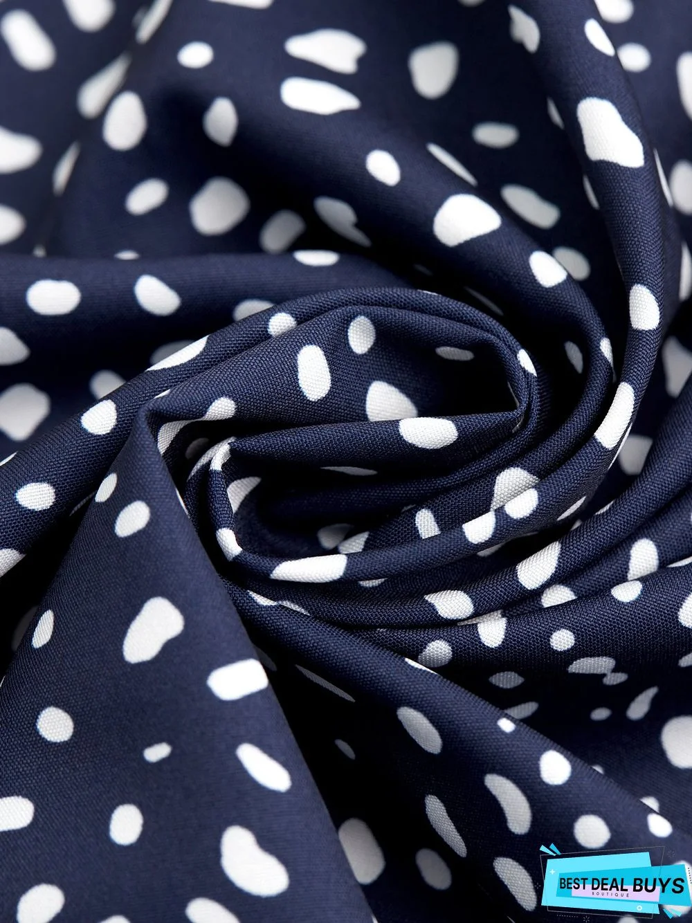 Casual V Neck Polka Dots Short Sleeve Woven Dress