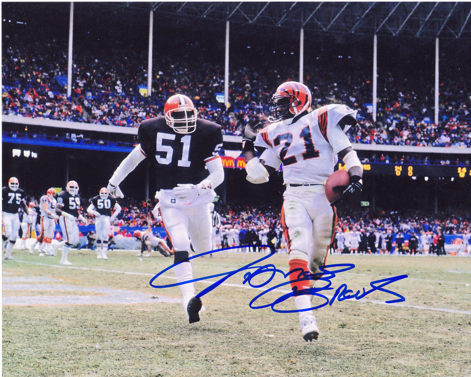 JAMES BROOKS CINCINNATI BENGALS ACTION SIGNED 8x10