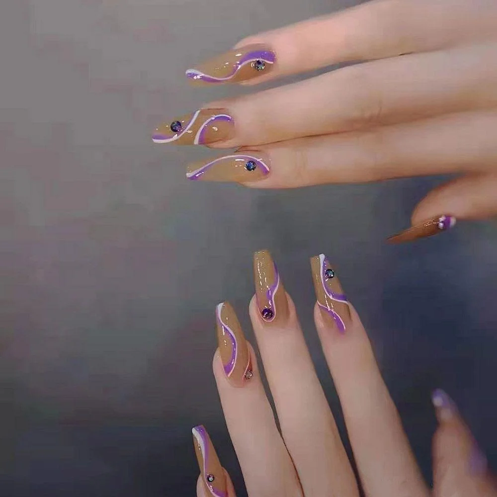 24Pcs Long Ballerina False Nail Love Pattern French Coffin Fake Nails Full Cover Wearable DIY Manicure Tools Press On Nails 1029-Nail Inspo