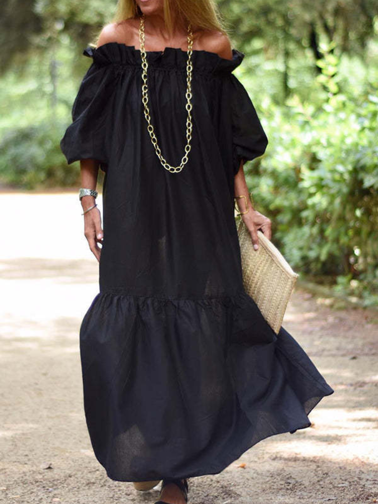 Under The Boardwalk Off Shoulder Puff Sleeve Loose Maxi Dress