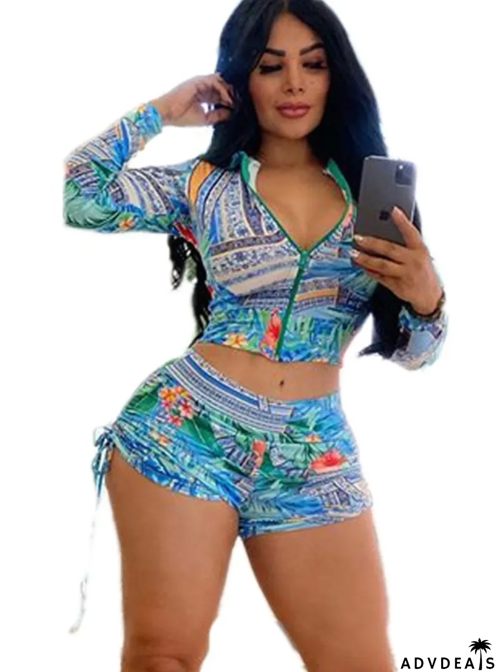 Sexy Floral Two Piece Short Tracksuit