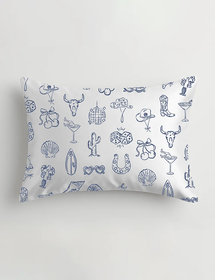 Cowgirl Coastal Bachelorette Hand Drawn Whimsical Beach Satin Pillowcase