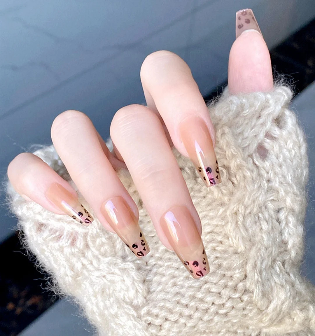 Fake nails with rainbow wave design Detachable Ballerina False Nails Wear Long Coffin Nails Full Cover Nail Tips Press On Nails