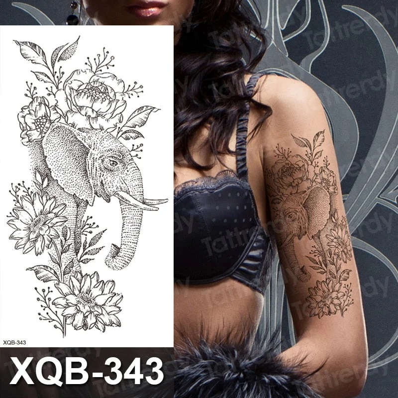 temporary tattoo flower snake dragon anime sexy body art stickers black lion skull tattoo sleeve for women men boys sexy decal