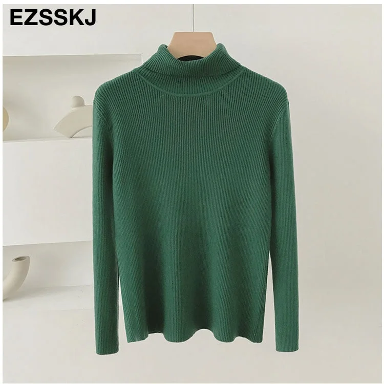 2021 Knitted Women turtleneck Sweater Pullovers spring Autumn Basic Women high neck Sweaters Pullover Slim female