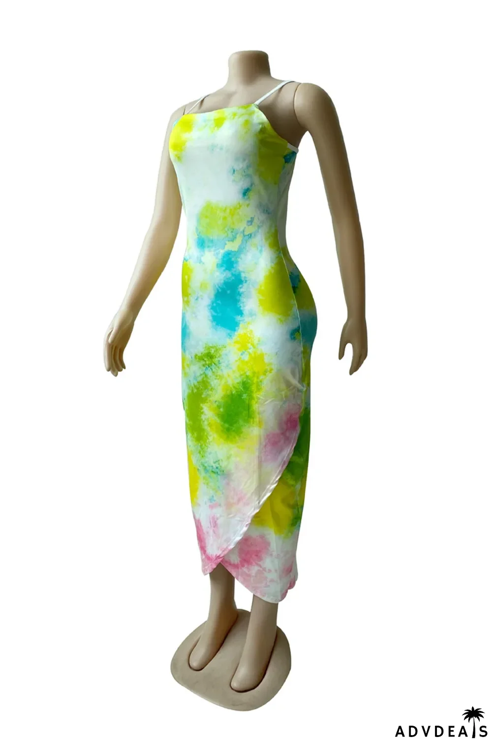 Multicolor Fashion Sexy Print Tie Dye Backless Spaghetti Strap Irregular Dress