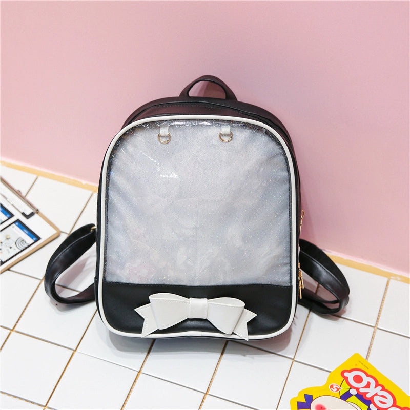 New Japanese Soft Girl Bow Cute Fresh Backpack Pain Bag Women’s College Student Schoolbag Transparent Bag