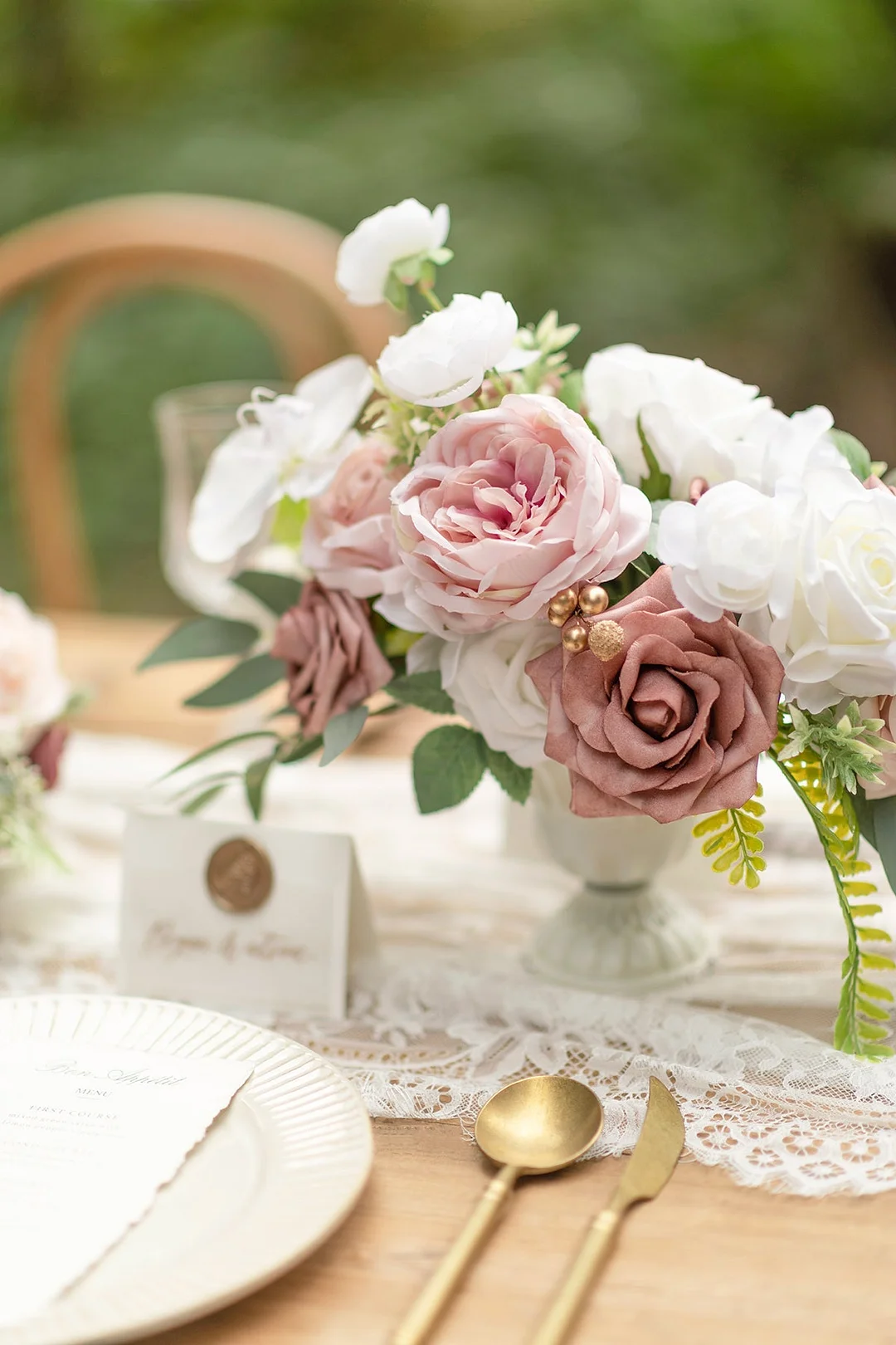 Large Floral Centerpiece Set in Dusty Rose & Cream