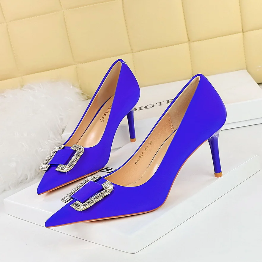 Qengg Qengg 6 Fashion Banquet Women's Shoes Heel High Heel Shallow Pointed Water Diamond Buckle Single Shoes High Heels Women