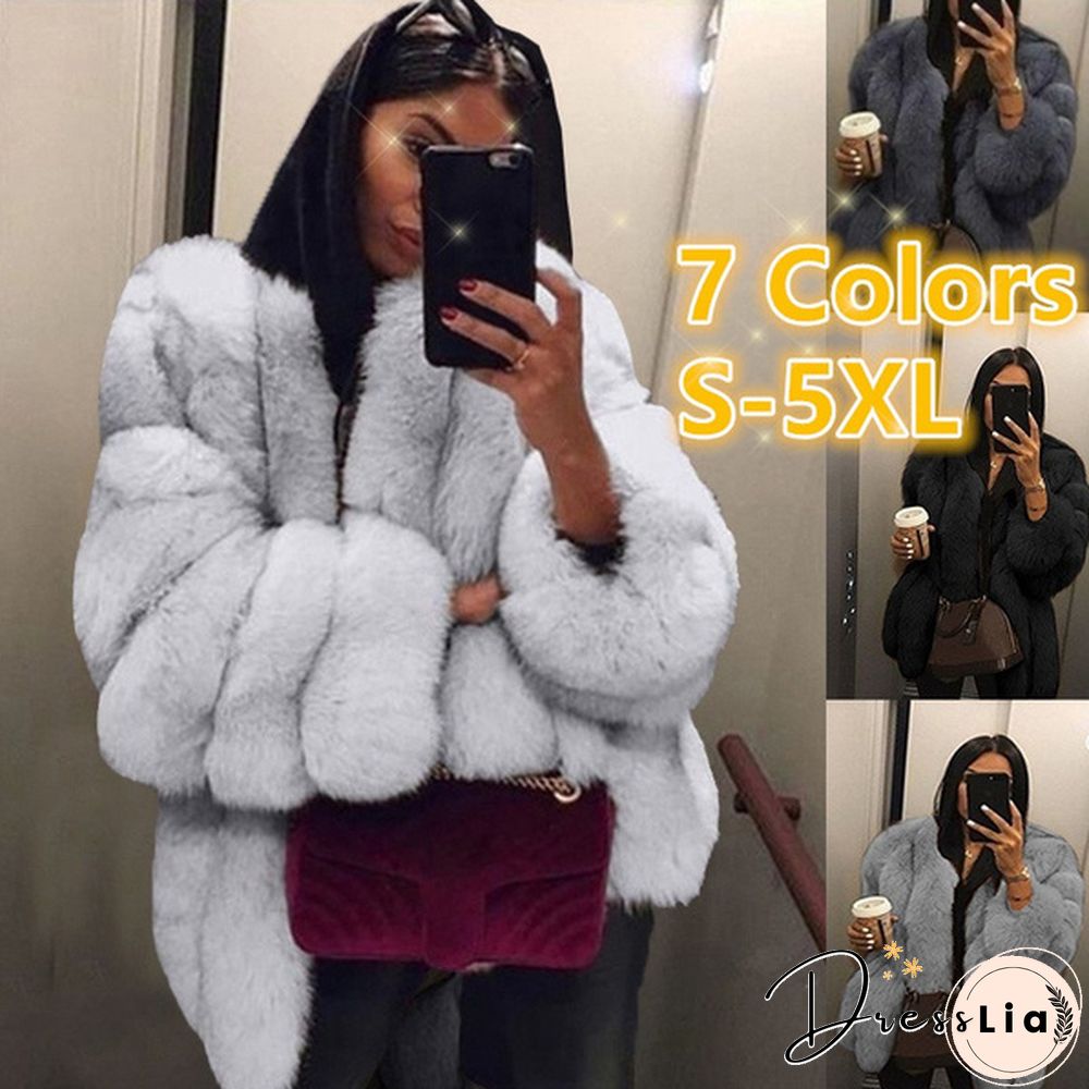 Women Winter Top Fashion Faux Fur Coat Elegant Thick Warm Outerwear Fake Fur Ladies Jacket Coat