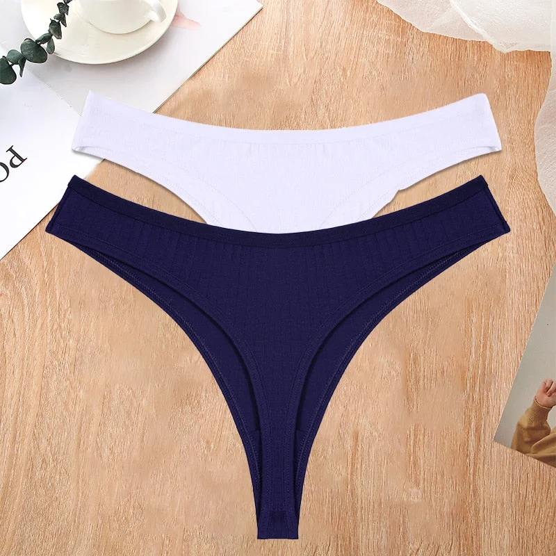 FINETOO 2PCS/Set S-XL G-string Cotton Women Lingerie Panties Thong Female Underwear Sexy Pantys Underpant Girl Intimates Thongs