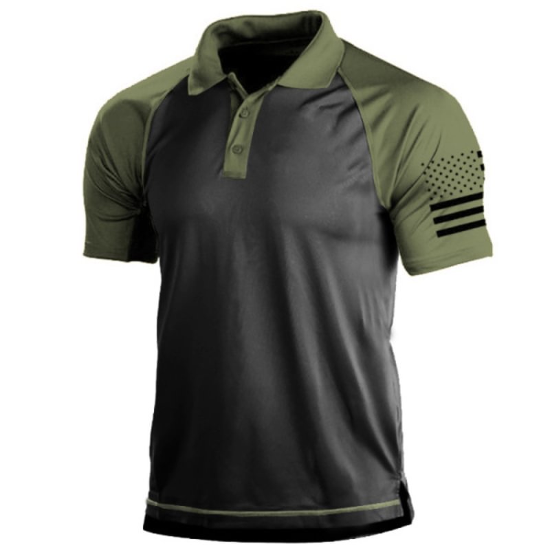 Men's Outdoor Tactical Colorblock Button Short Sleeve Polo T-shirt