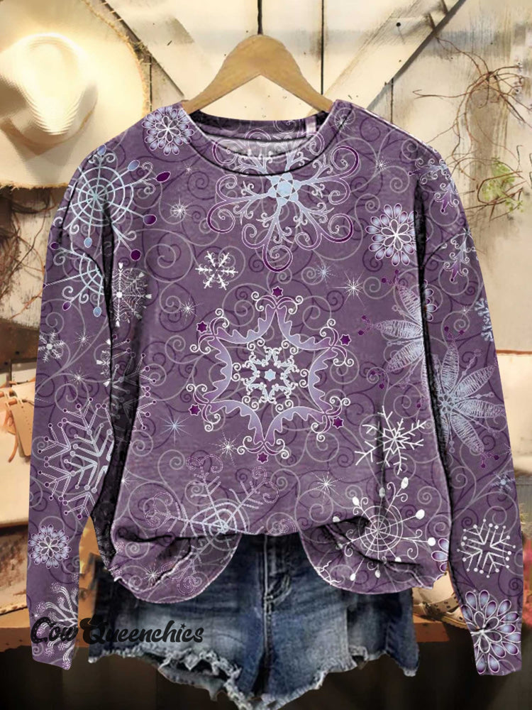 Purple Christmas Snowflakes Casual Sweatshirt Multicolor / S