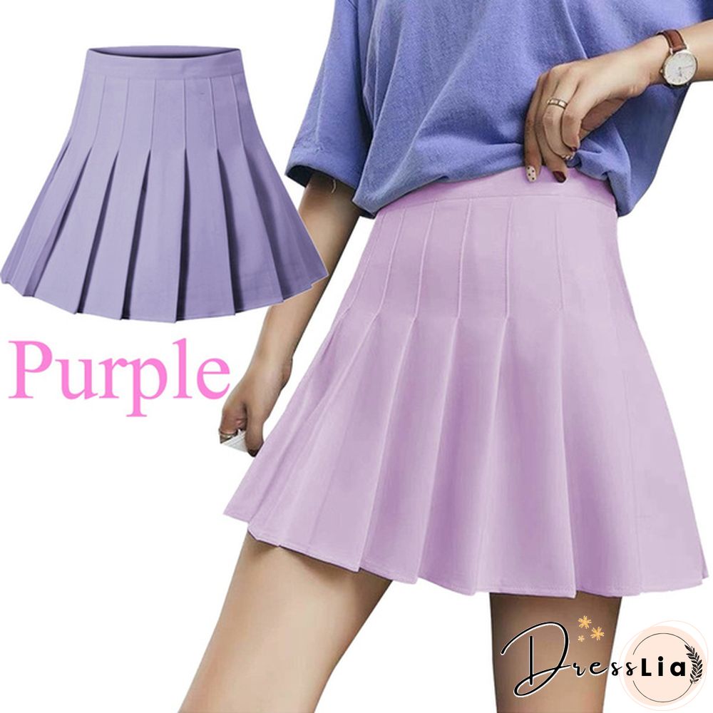 Women Girls High Waisted Plain Pleated Skirt Skater Tennis School Uniforms A-Line Mini Skirt Lining Shorts