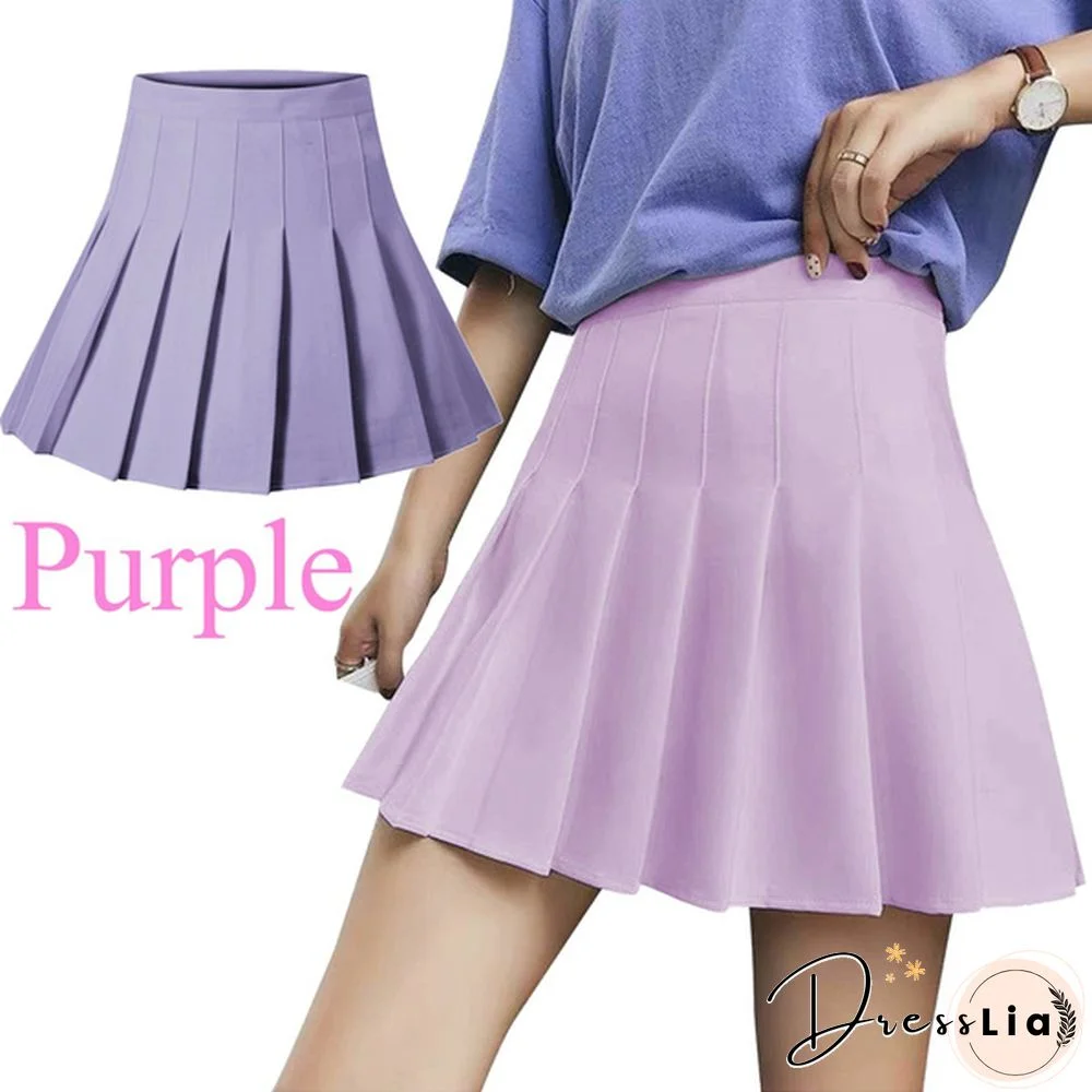Women Girls High Waisted Plain Pleated Skirt Skater Tennis School Uniforms A-Line Mini Skirt Lining Shorts