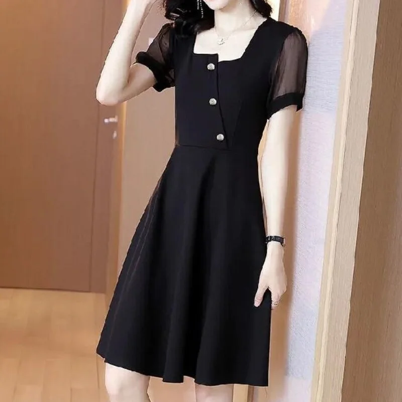 Jangj Collar Button Short Sleeve Green Dress 2022 Spring Summer Korean Style Elegant Professional OL Style Dress for Female