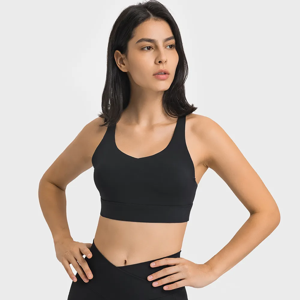 Buy different colors and types of disperse stress multi criss cross straps push-up high impact activewear workout bra with removable pads on Hergymclothing Black
