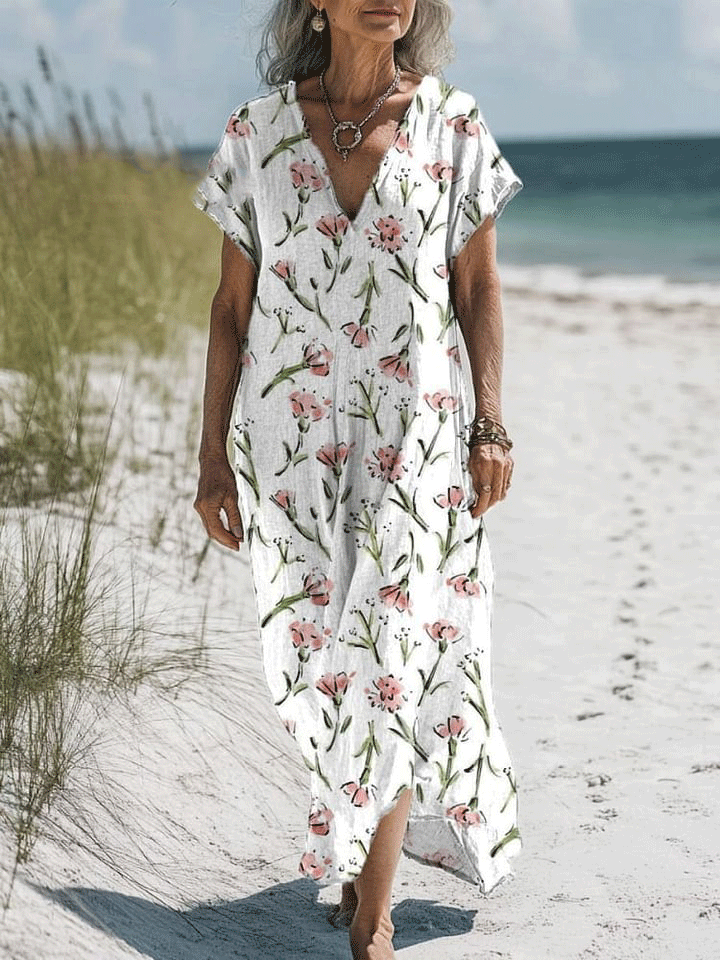Women's Flowers Art Print Pocket Cotton Dress