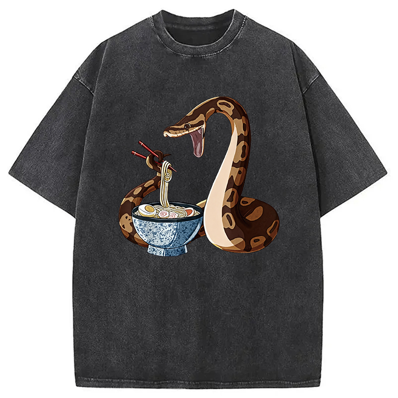 Japanese Kawaii Ramen Snake Funny Washed T-shirt artswardrobe