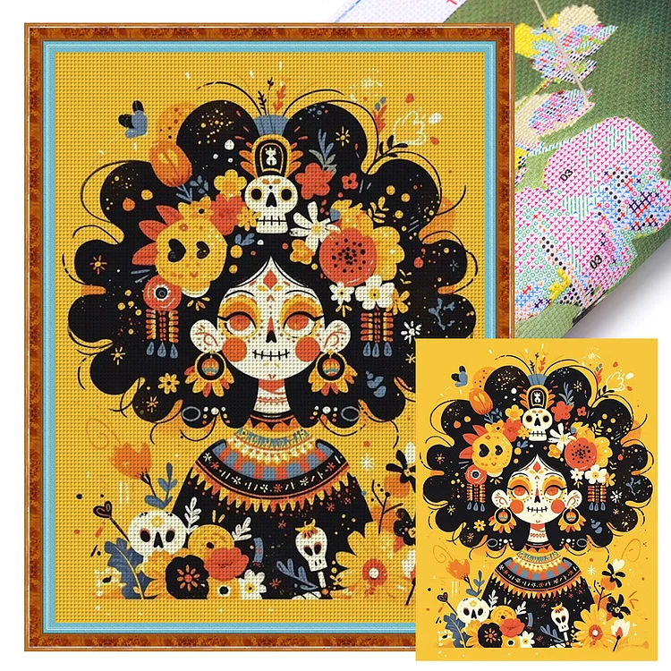 Skull Girl (50*66cm) 11CT Stamped Cross Stitch gbfke