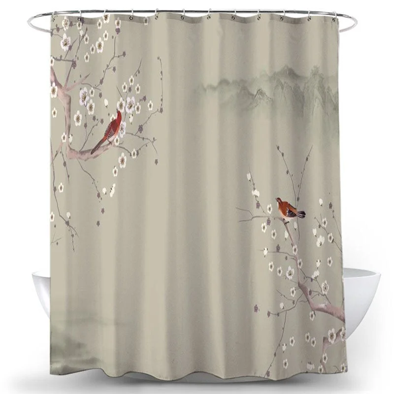 Flower Bird Shower Curtains Waterproof Bathroom Decor 3D Printed Fabric with Hooks Decoration Shower Curtain
