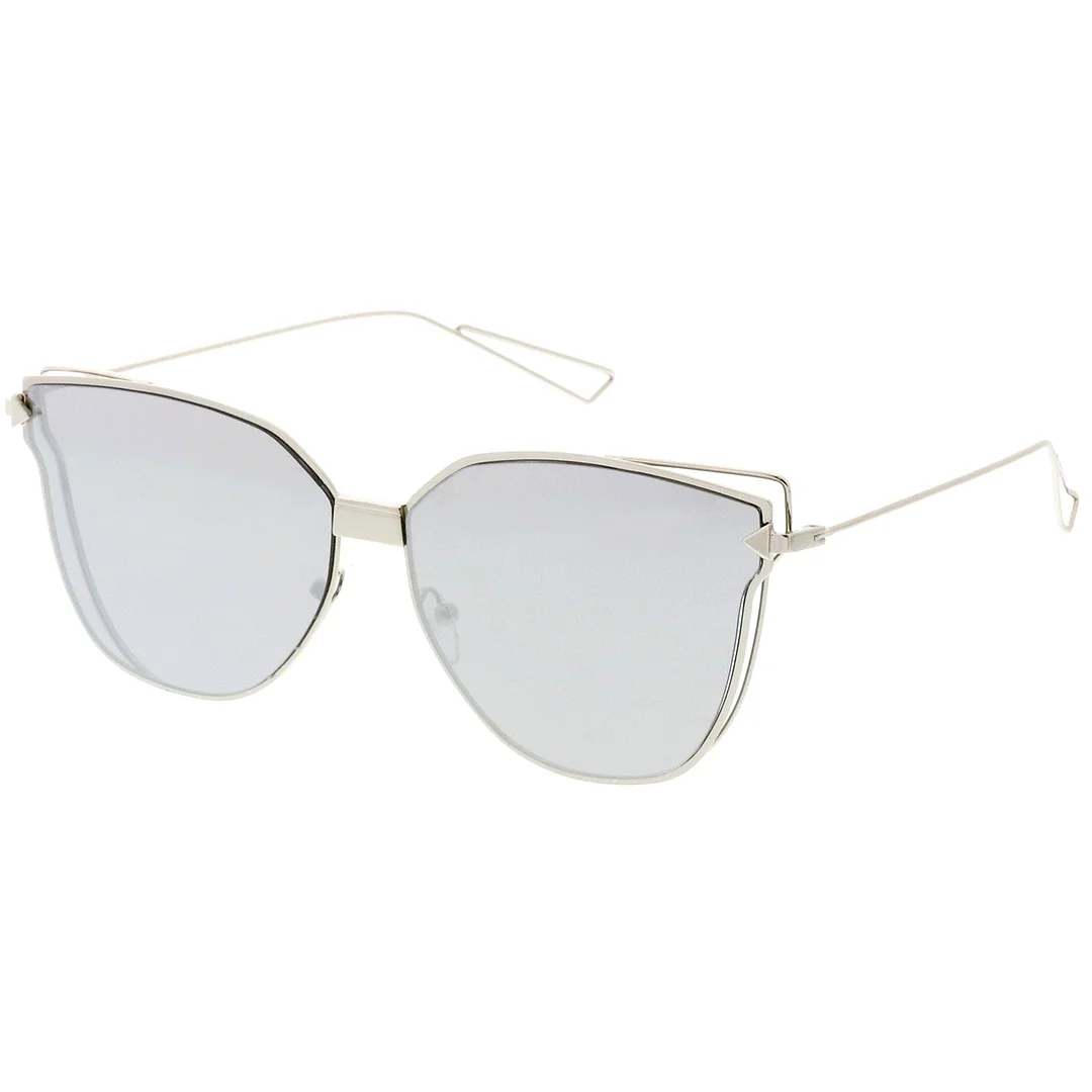 Oversize Cat Eye glasses With Mirrored Flat Lens And Wire Arms 59mm
