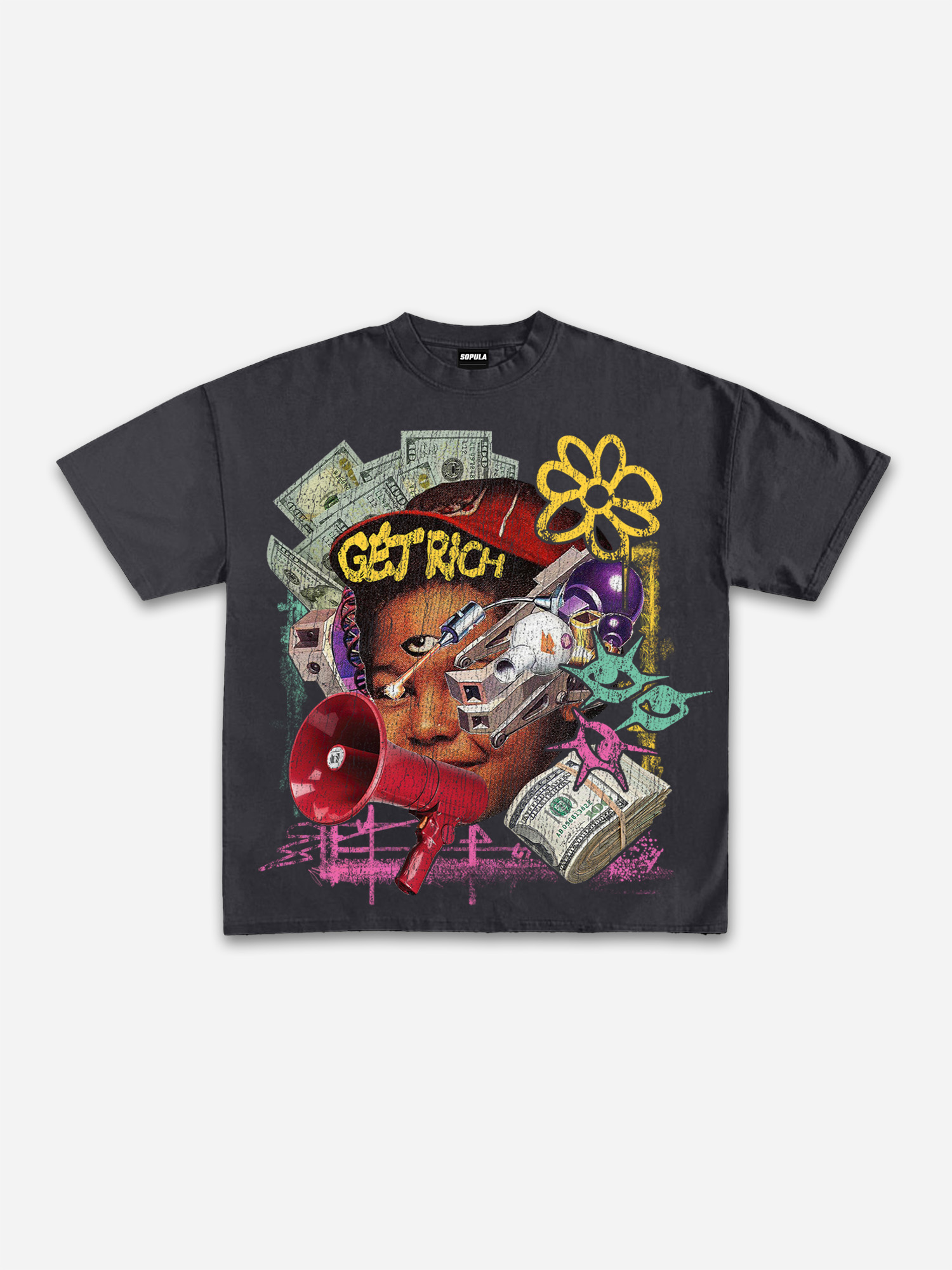 Get Rich Boy Graffiti Graphic Cotton T-shirt