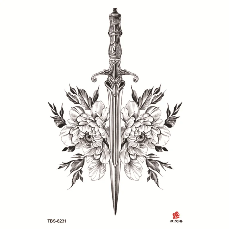 Sdrawing Temporary Tattoo Sticker Dark Snake Tattoos Flower Tatoos Body Art Geisha Water Transfer Clavicle Arm Fake Tatto