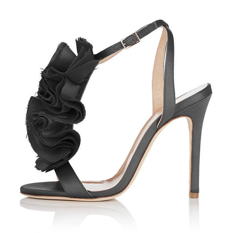 Satin Floral Stiletto Sandals in Black for Prom Night Vdcoo