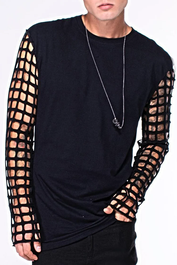 Hollow Out See Through Casual Long Sleeve T-Shirt