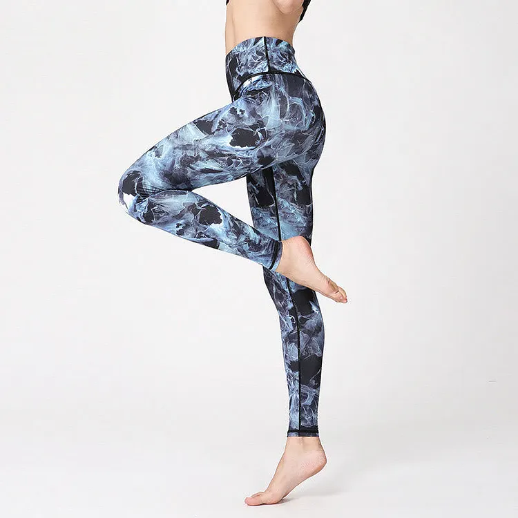 Mist Leaves Print Sports Exercise Fitness Leggings Women's Yoga Pants