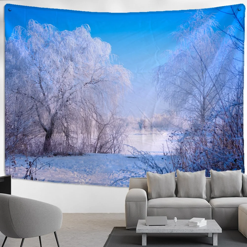 Snow Scene Tapestry Wall Hanging Christmas Gift New Year Bed Sheet Psychedelic Landscape Art Home Decor