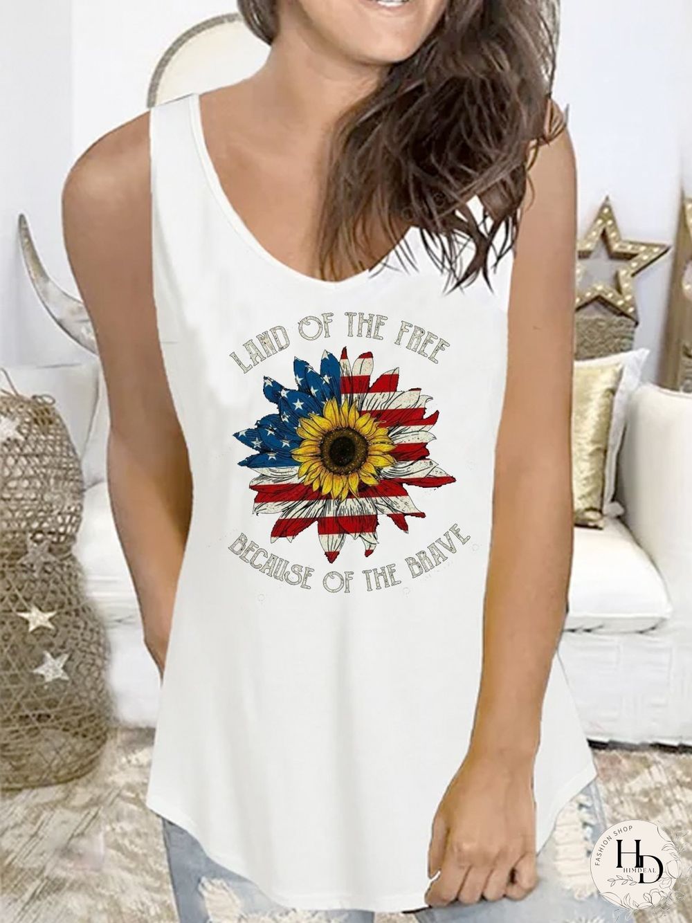V Neck Simple Printed Cotton-Blend T-shirt