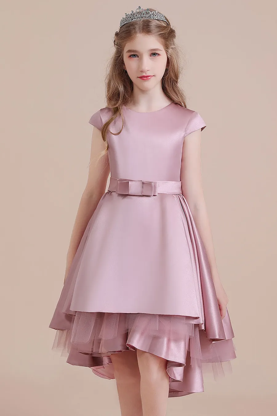 Bellasprom Lovely Cap Sleeves Dusty Pink Flower Girl Dress A-line Satin Hi-Lo Same as Picture-2 Bellasprom Lovely Cap Sleeves Dusty Pink Flower Girl Dress A-line Satin Hi-Lo Same as Picture-2
