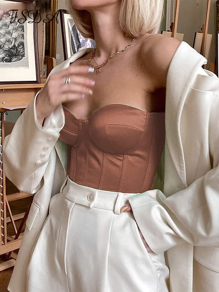 2022 Satin Corset Crop Top Strapless Green Summer Sexy Tube Off Shoulder Party Sleeveless Bustier Tank Tops Women