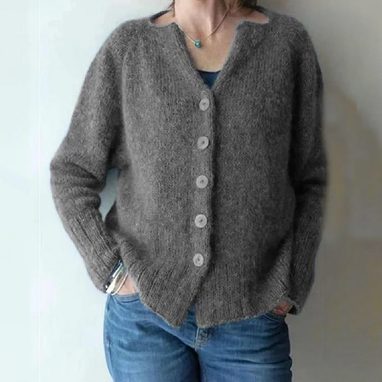 Vintage Solid V Neck Single Breasted Sweater Cardigan