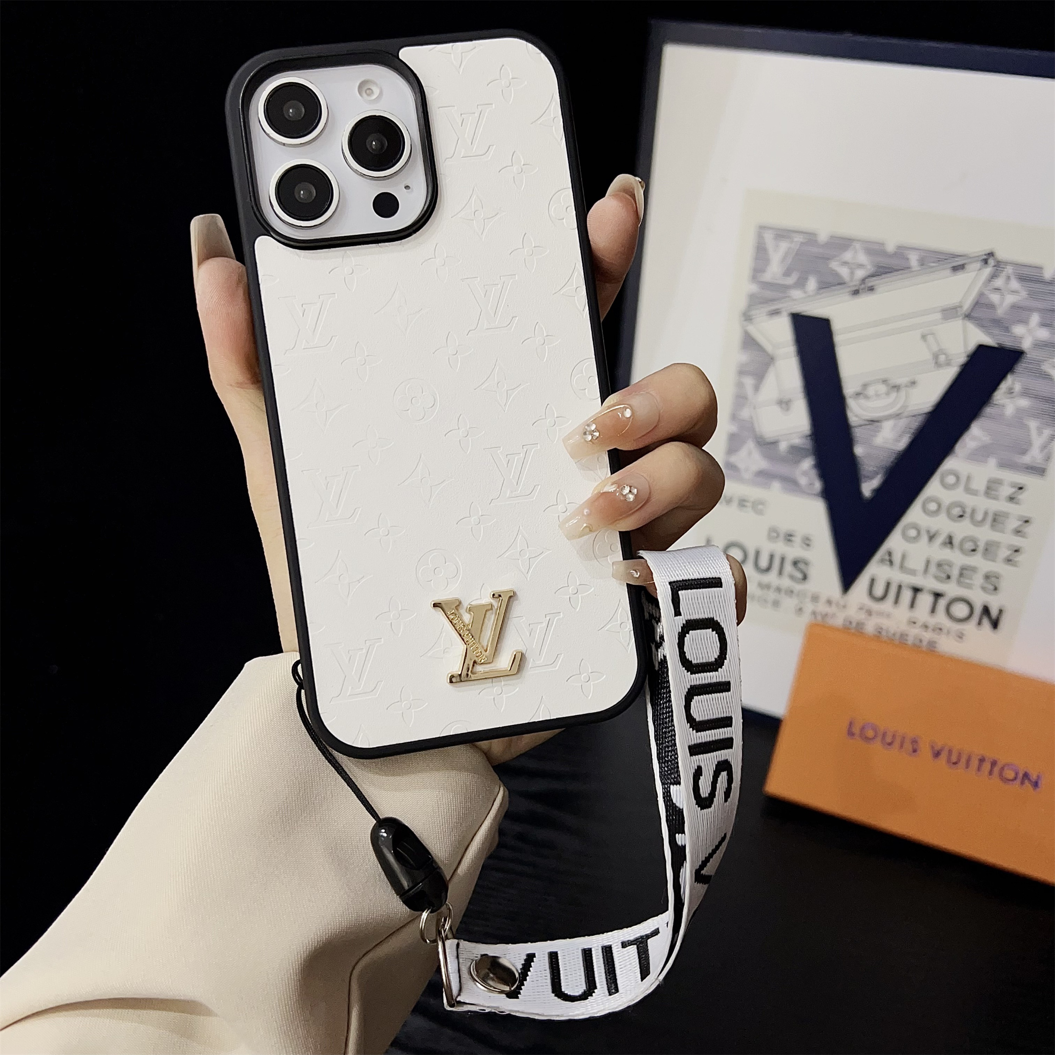 LV Elegant Bracelet Monogram 3D Embossed Soft-touch Leather Apple iPhone Case Samsung Galaxy Cover