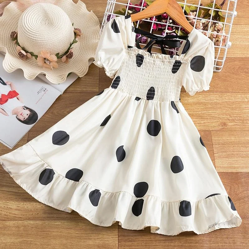 3-8 Years Summer Dress For Girls Flower Polka Dot Sling Cake Fluffy Dresses Wedding Party Princess Bridesmaid  Formal Gown