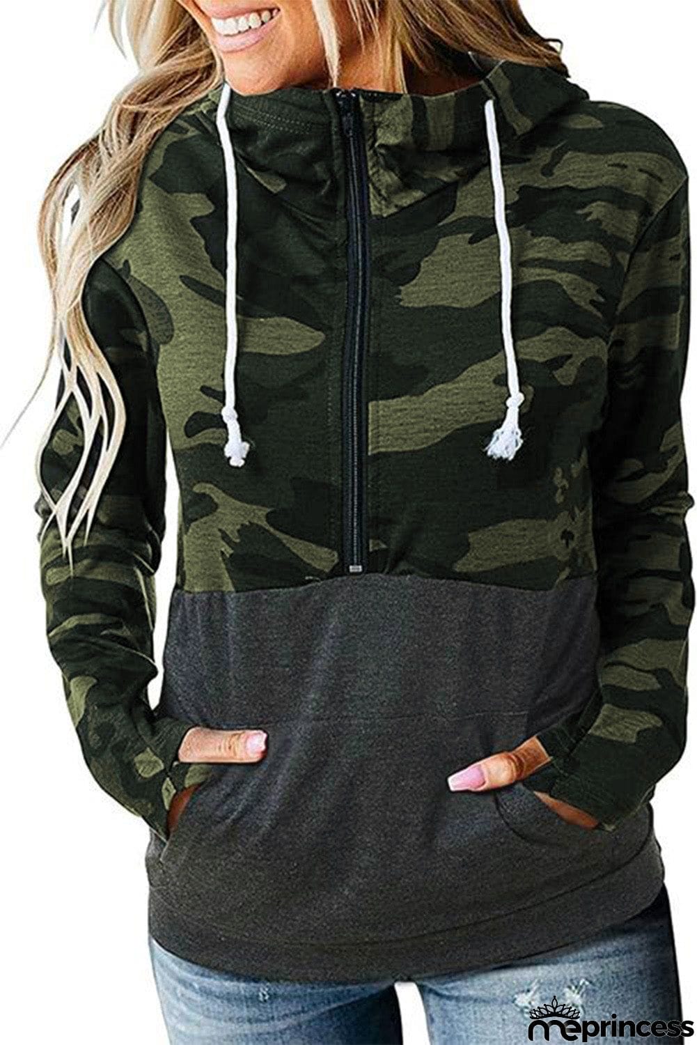 Zebra Print Patchwork Hoodie with Kangaroo Pocket