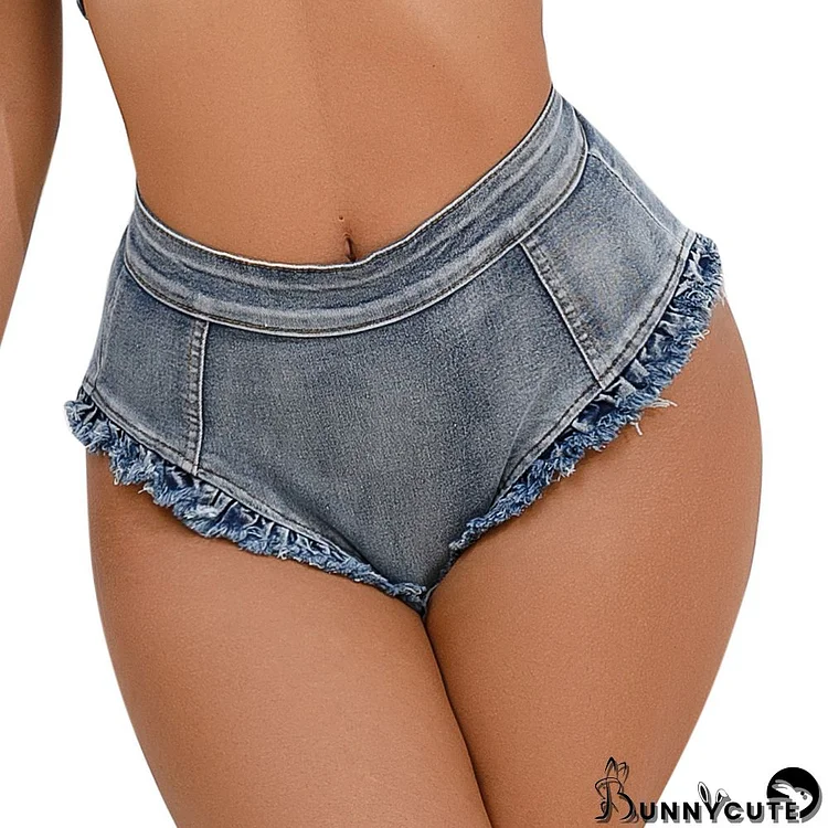 Women Sexy High Waisted Raw Edges Denim Shorts