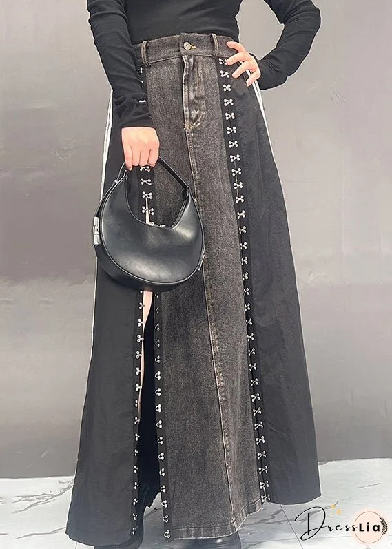 Fashion Dark Grey Patchwork Side Open Denim Skirts Fall
