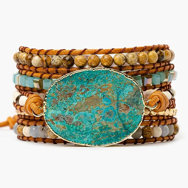 Natural Amazonite Beaded Handmade Woven Boho Wrap Bracelet