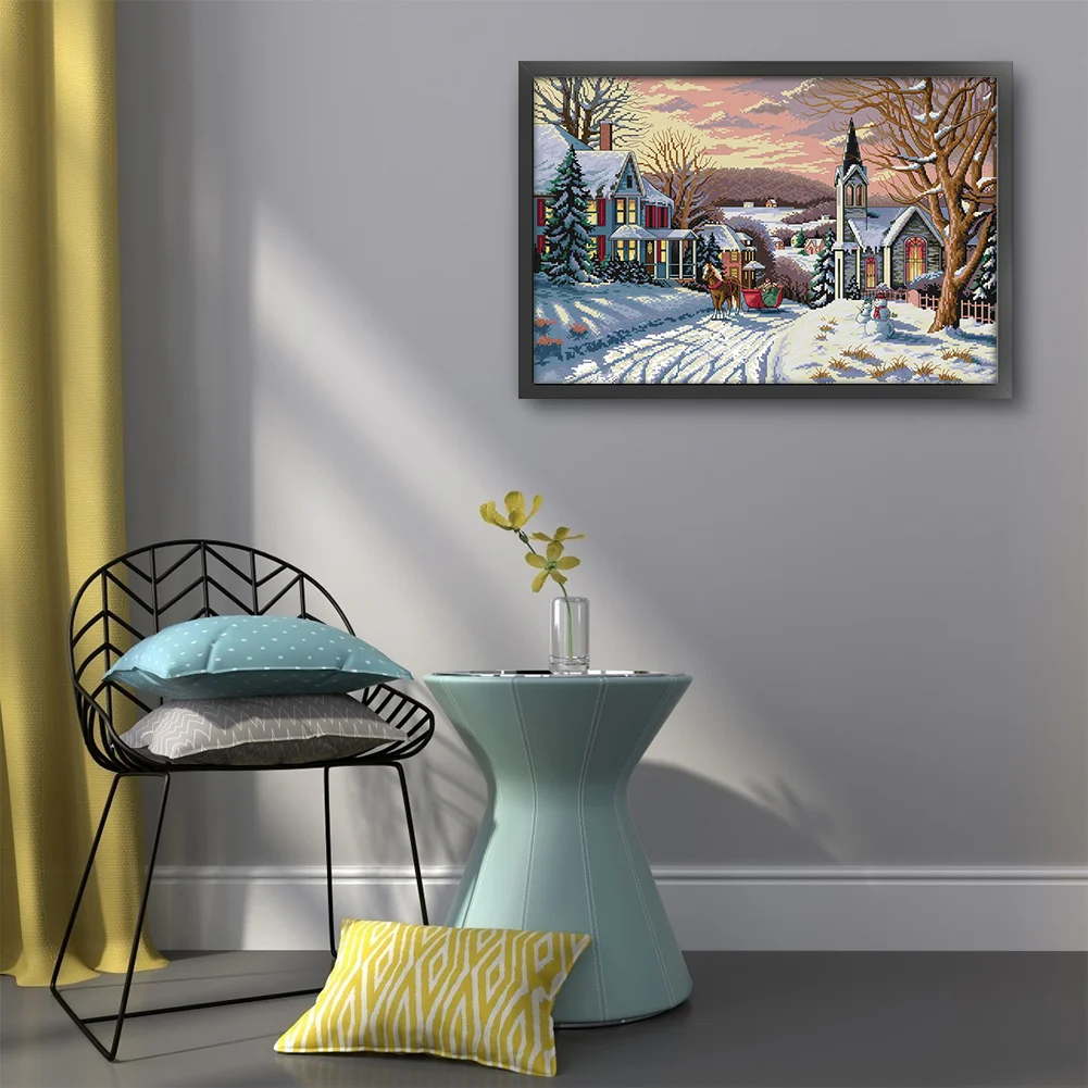 DIY Stamped Cross Stitch 14CT Full Embroidery 58*44cm - Snow Scene