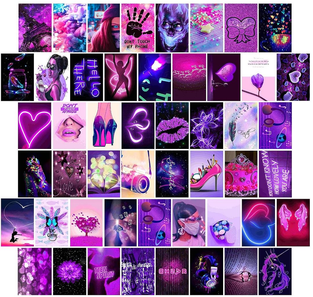 Collage Print Kit, Wall Collage Kit, Photo Wall Collage Set Aesthetic, Aesthetic Pictures for Bedroom Walls – 50Pcs – Dream Purple、、sdecorshop